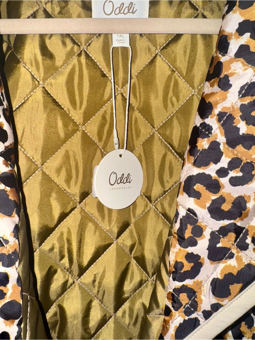 Leopard Print Quilted Robe Coat - Brown - Picture 3 of 7